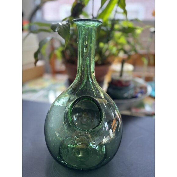 Vintage Hand Blown Italian Green Glass DecanterCarafe,Chamber Chiller & stopper - Picture 3 of 16